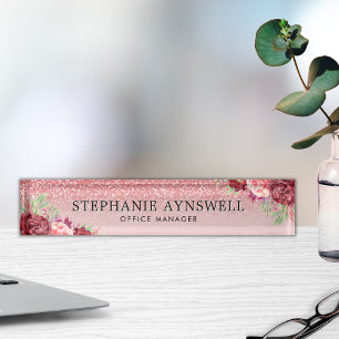 Rose Gold Glitzer Burgundy Blush Namensplakette