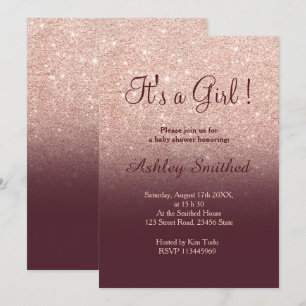 Rose gold Glitzer burgundy ombre Girl Dusche Einladung
