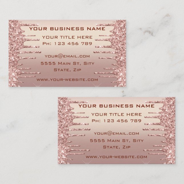 Rose Gold Glitzer Business Card Design Ihre eigene Visitenkarte (Vorne/Hinten)