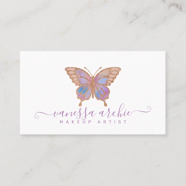 Rose Gold Glitzer Butterfly Logo-Visitenkarte Visitenkarte (Vorderseite)