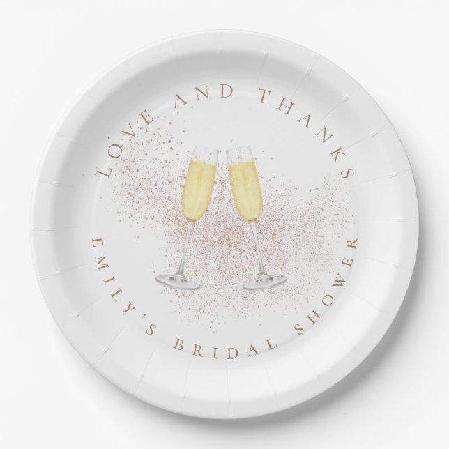 Rose Gold Glitzer Champagne Flutes Brautparty Pappteller (Vorderseite)