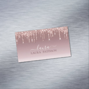 Rose Gold Glitzer Chic-Skript mit Monogramm Busine Magnetische Visitenkarte