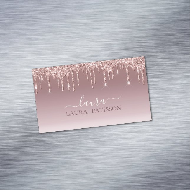 Rose Gold Glitzer Chic-Skript mit Monogramm Busine Magnetische Visitenkarte (Beispiel)