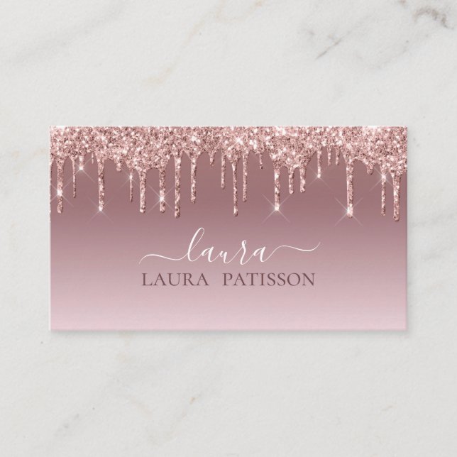 Rose Gold Glitzer Chic-Skript mit Monogramm Visitenkarte (Vorderseite)