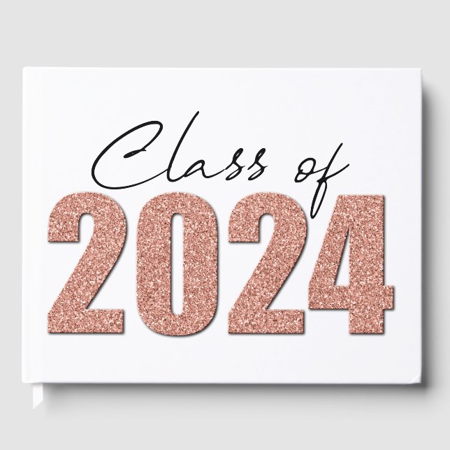 Rose Gold Glitzer Class 2024 Gästebuch (Vorderseite)