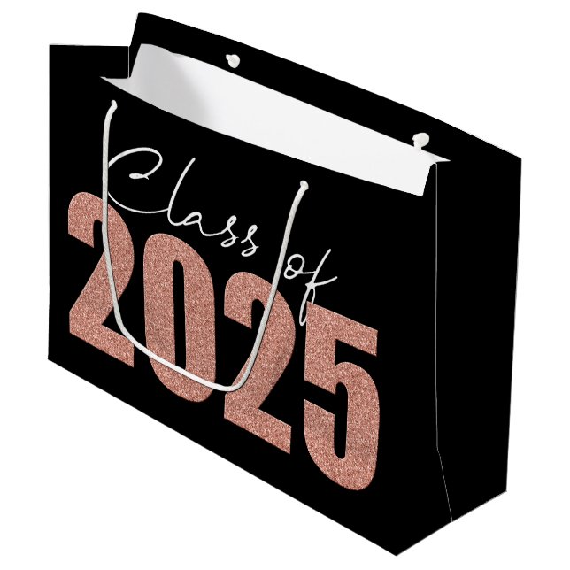Rose Gold Glitzer Class 2025 Große Geschenktüte (Vorderseite Schrägansicht)