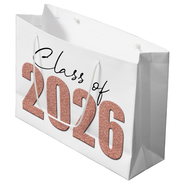 Rose Gold Glitzer Class 2026 Große Geschenktüte (Vorderseite Schrägansicht)