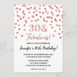 Rose Gold Glitzer Confetti 30 und fabelhaft Einladung