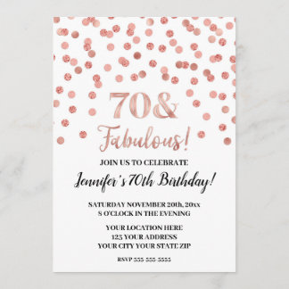 Rose Gold Glitzer Confetti 70 und fabelhaft Einladung