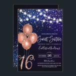 Rose Gold Glitzer Confetti Balloons Light Sweet 16 Einladung<br><div class="desc">Diese mädchenhafte und glamouröse 16 . Geburtstag-Geburtstagsfeier ist perfekt für das Mädchen. Es verfügt über leuchtende helle Stränge auf den Imitaten gedruckt Rose Gold funkelnd Glitzer Konfetti, Ballons, und "16" auf einem dunkelmarineblauen abstrakten Hintergrund. Es ist hübsch, elegant, modern, trendig und cool, das perfekte Design für den besonderen Tag Ihrer...</div>