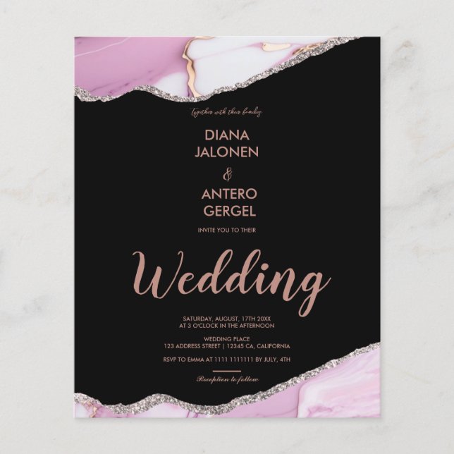 Rose Gold Glitzer Confetti Black Wedding Party (Vorderseite)