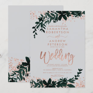 Rose Gold Glitzer Confetti Florgrau Hochzeit Einladung