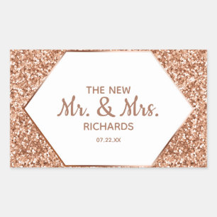 Rose Gold Glitzer Confetti Glam Der neue Mr. & Mrs Rechteckiger Aufkleber