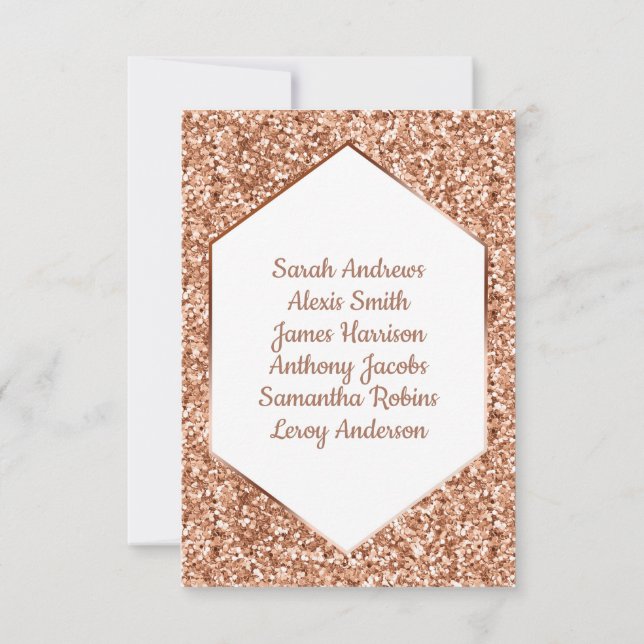 Rose Gold Glitzer Confetti Glam Empfang Sitzplatz Einladung (Rückseite)