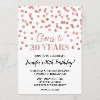 Rose Gold Glitzer Confetti jubelt auf 30 Jahre Einladung