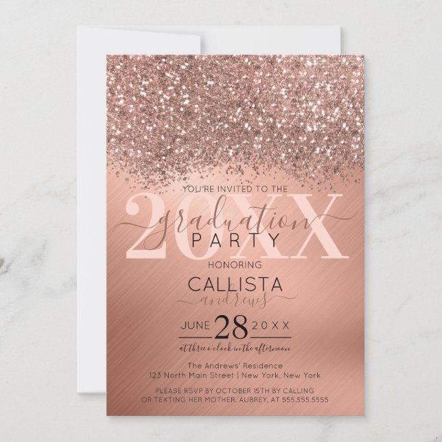 Rose Gold Glitzer Confetti Metallic Abschluss Einladung (Vorderseite)