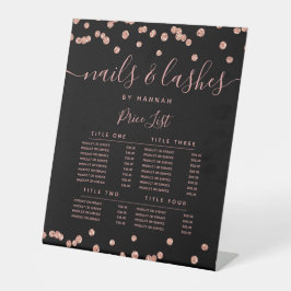 Rose Gold Glitzer Confetti Salon Preismenü Schwarz Sockelschild