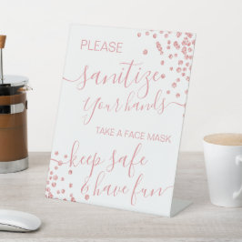 Rose Gold Glitzer Covid Safety Sanitize & Mask  Sockelschild