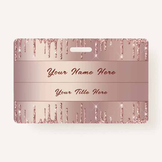 Rose Gold Glitzer Custom Business Ihr Name Abzeich Ausweis (Vorderseite)