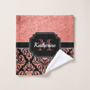 Rose Gold Glitzer Damask Badhandtuch Set