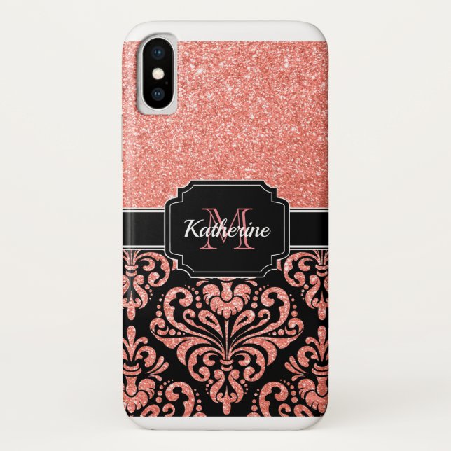 Rose Gold Glitzer Damask Case-Mate iPhone Hülle (Rückseite)