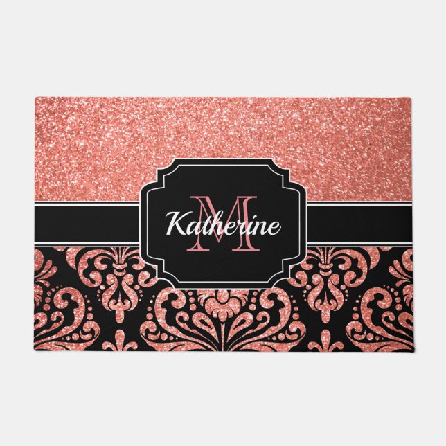 Rose Gold Glitzer Damask Fußmatte (Vorderseite)