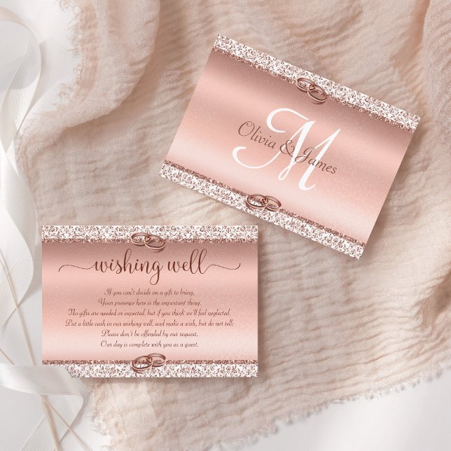 Rose Gold Glitzer Damask Gut wollen Begleitkarte (Von Creator hochgeladen)