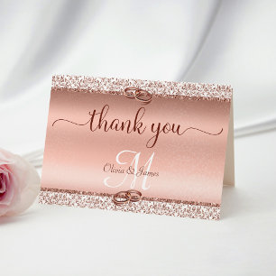 Rose Gold Glitzer Damask Metallic Wedding Dankeskarte