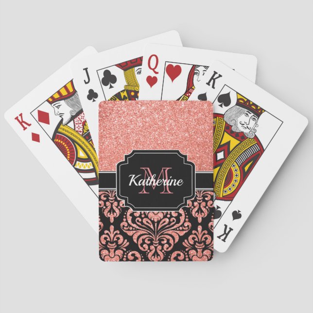 Rose Gold Glitzer Damask Spielkarten (Rückseite)