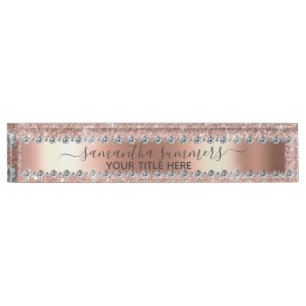 Rose Gold Glitzer Diamond Look Handschriftlich Namensplakette
