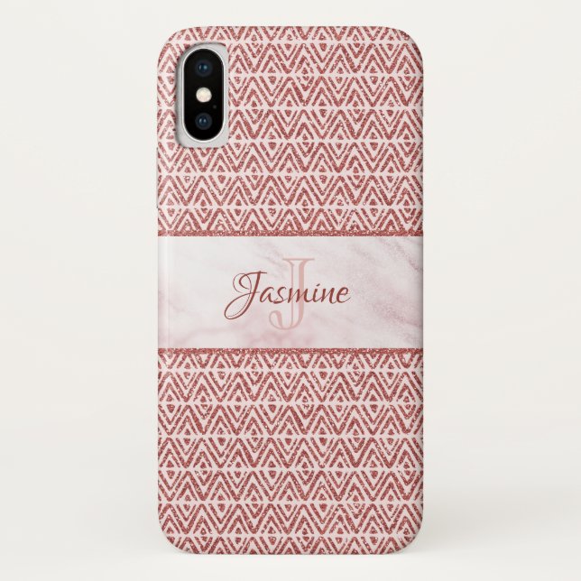 Rose Gold Glitzer Diamond Muster Monogram Case-Mate iPhone Hülle (Rückseite)