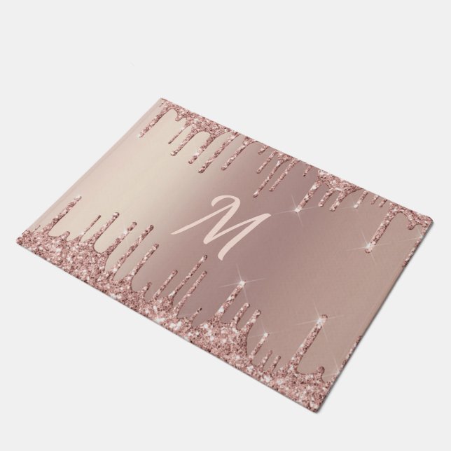 Rose Gold Glitzer Doormat mit Kundenbrief Fußmatte (Schrägansicht)