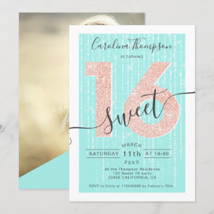 Rose Gold Glitzer Drehbuch aquamarin leicht Sweet  Einladung