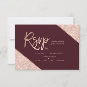 Rose Gold Glitzer Drehbuch burgundy uAwg Hochzeit RSVP Karte