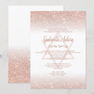 Rose Gold Glitzer Drehbuch mädchenhaft weißen Bat  Einladung