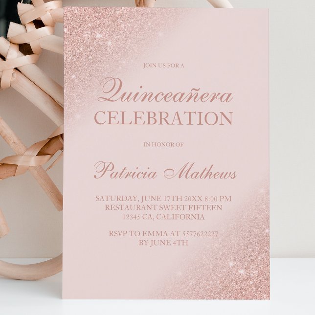 Rose Gold Glitzer Drehbuch rot Rosa Quinceanera Einladung (Von Creator hochgeladen)