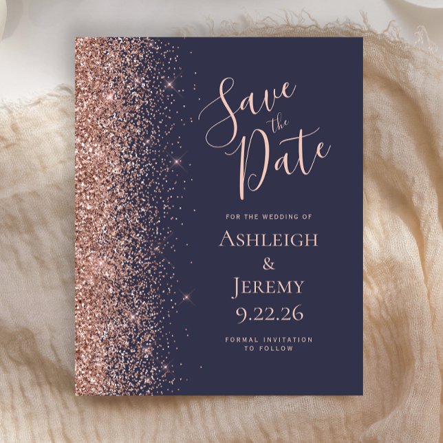Rose Gold Glitzer Dunkelblau Save the Date (Von Creator hochgeladen)