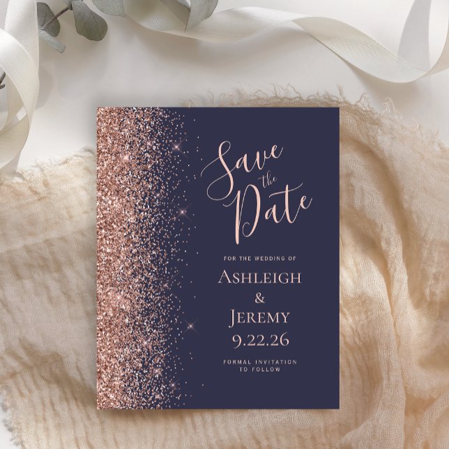 Rose Gold Glitzer Dunkelblau Save the Date (Von Creator hochgeladen)