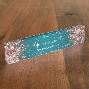 Rose Gold Glitzer Dunkeltürkis Gradient Namensplakette