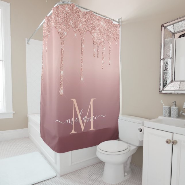 Rose Gold Glitzer Duschvorhang mit Individuelle Na (Beispiel)