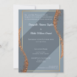 Rose Gold Glitzer Dusty Blues Einladung Hochzeit