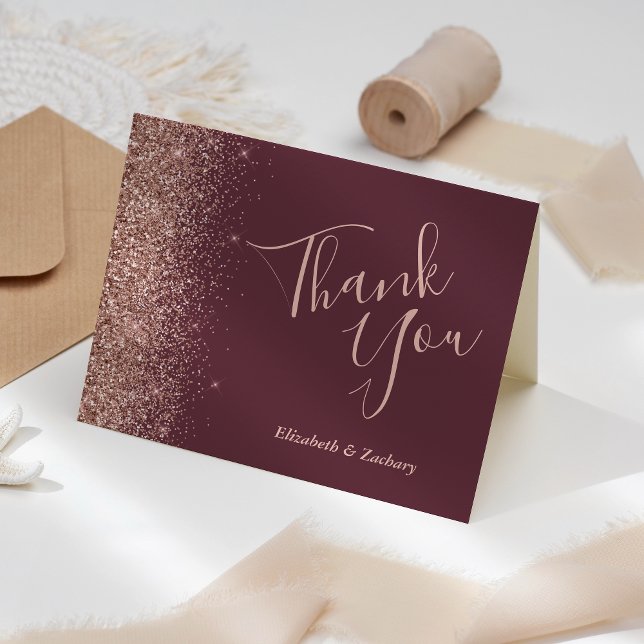 Rose Gold Glitzer Edge Burgundy Wedding Vielen Dan Karte (Von Creator hochgeladen)