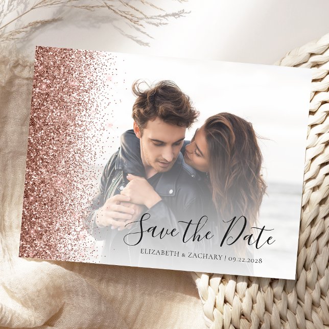 Rose Gold Glitzer Edge Foto Save the Date Postkarte (Von Creator hochgeladen)