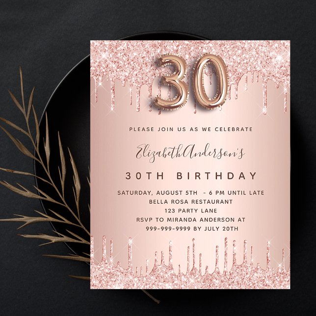 Rose Gold Glitzer Einladung zum 30. Geburtstag Flyer (Von Creator hochgeladen)