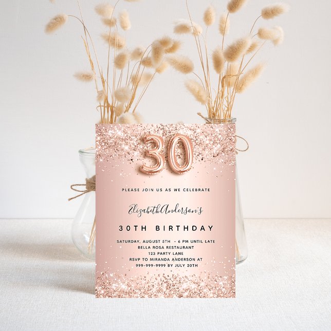 Rose Gold Glitzer Einladung zum 30. Geburtstag Flyer (Von Creator hochgeladen)