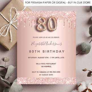 Rose Gold Glitzer Einladung zum 80. Geburtstag Flyer
