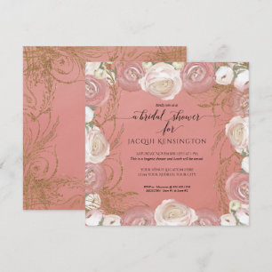 Rose Gold Glitzer Elegant bemalt Blumenbraun Einladung