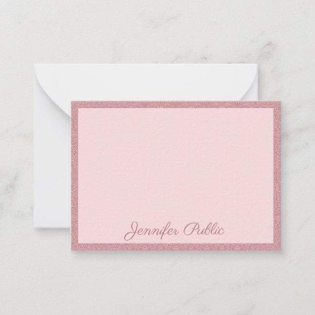 Rose Gold Glitzer Elegante Moderne Handschrift Mitteilungskarte (Vorderseite)