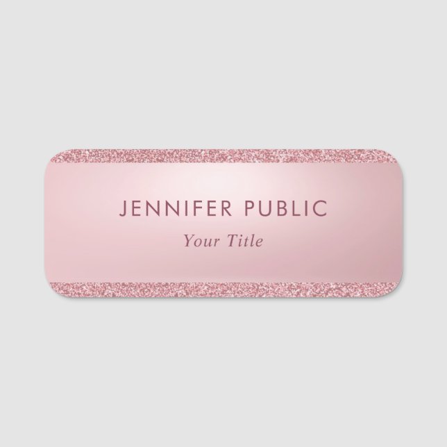 Rose Gold Glitzer Elegante Trendy Personalisiert Namensschild (Vorderseite)