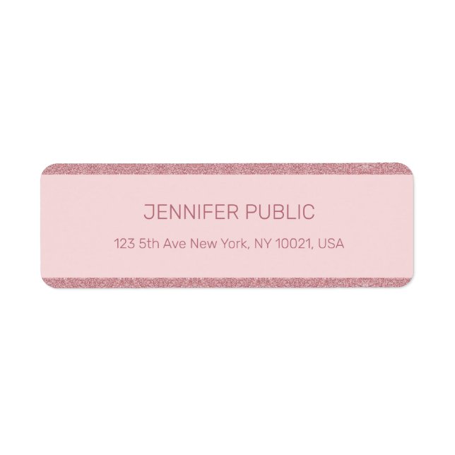 Rose Gold Glitzer Elegante Vorlage Rücksendeadress (Vorne)
